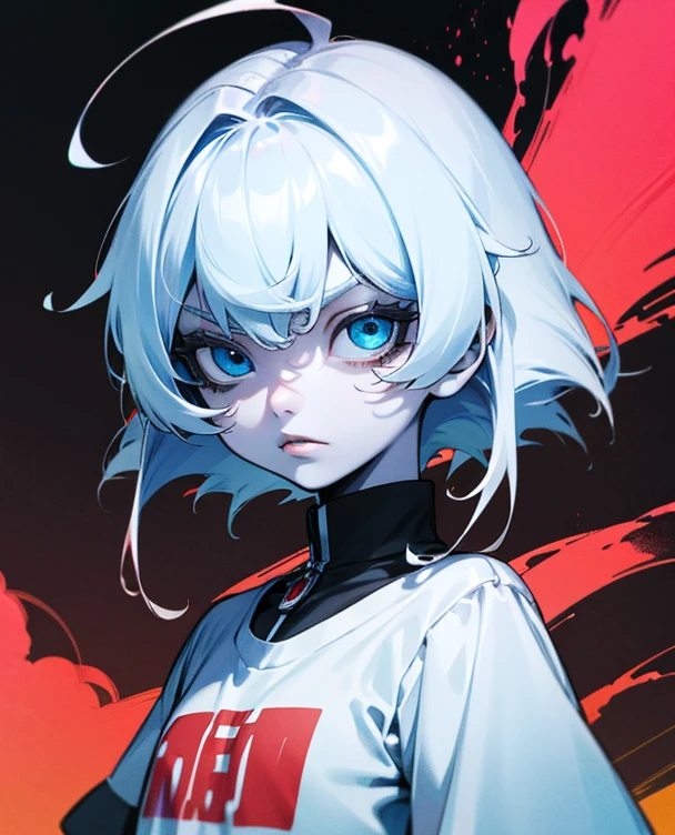 Boy, silver hair, blue eyes, serious sharp features, white skin, T-shirt sleeves