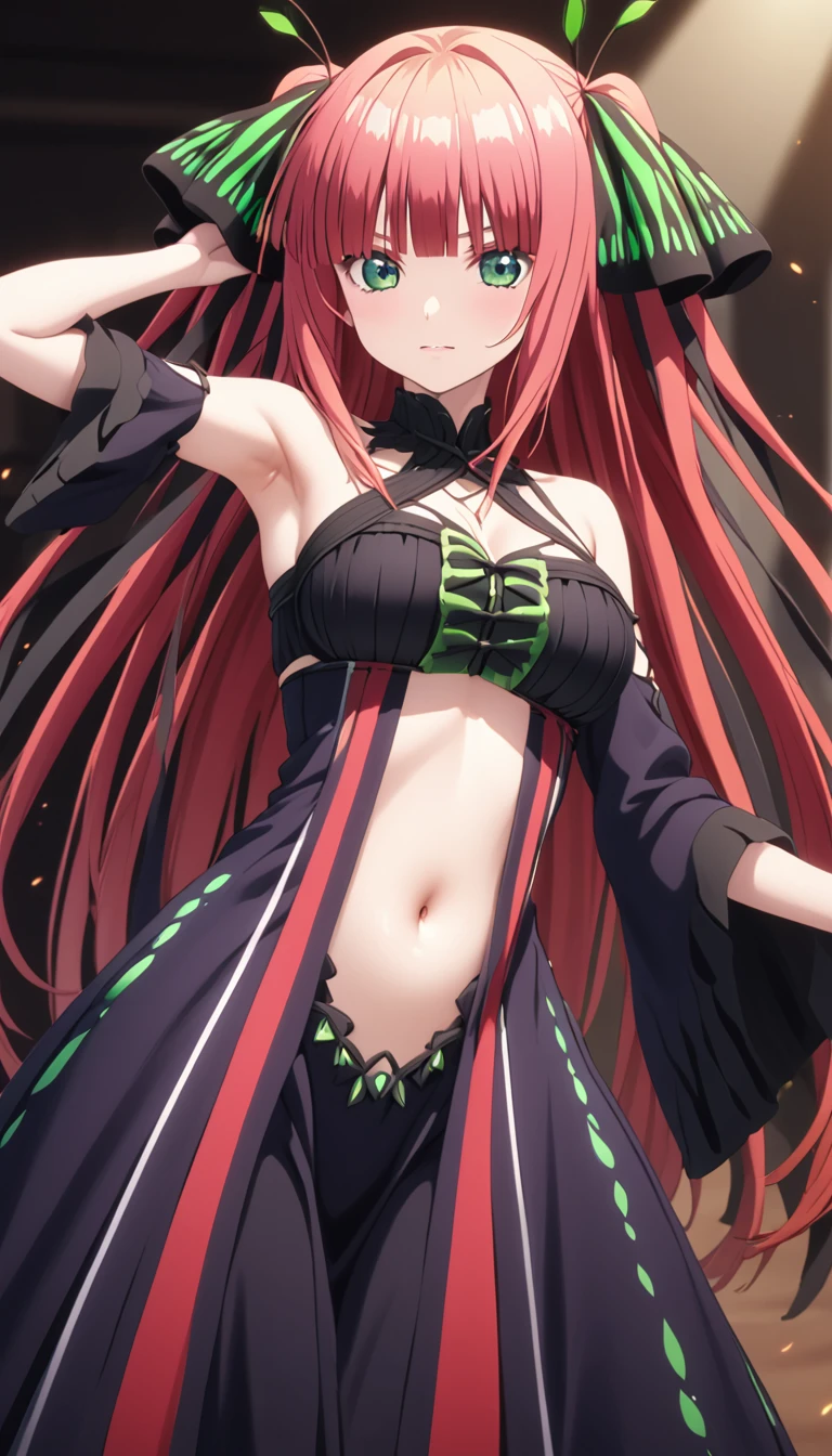 (Highest quality、Masterpiece、Very detailed、4K)、One Woman、************、Light red hair、Twin tails、(((Nakano Nino)))、chest、arm、(Beautiful armpits)、(Beautiful navel)、(Beautiful thighaid clothes))