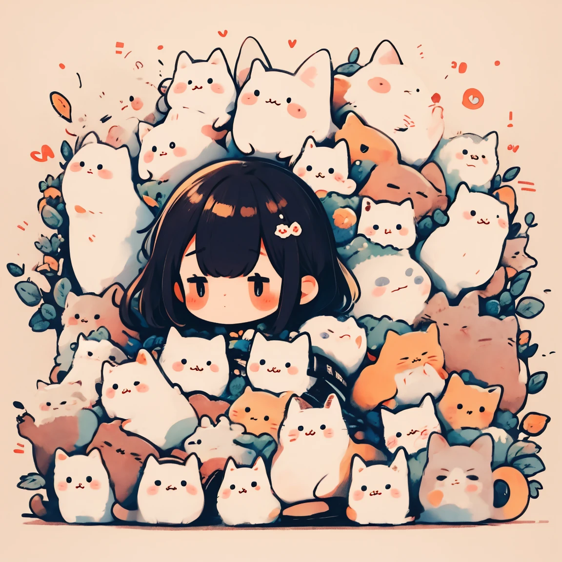 Create a cute and cozy image with tiny cats, chibi