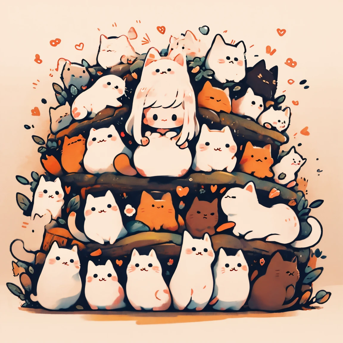 Create a cute and cozy image with tiny cats, chibi