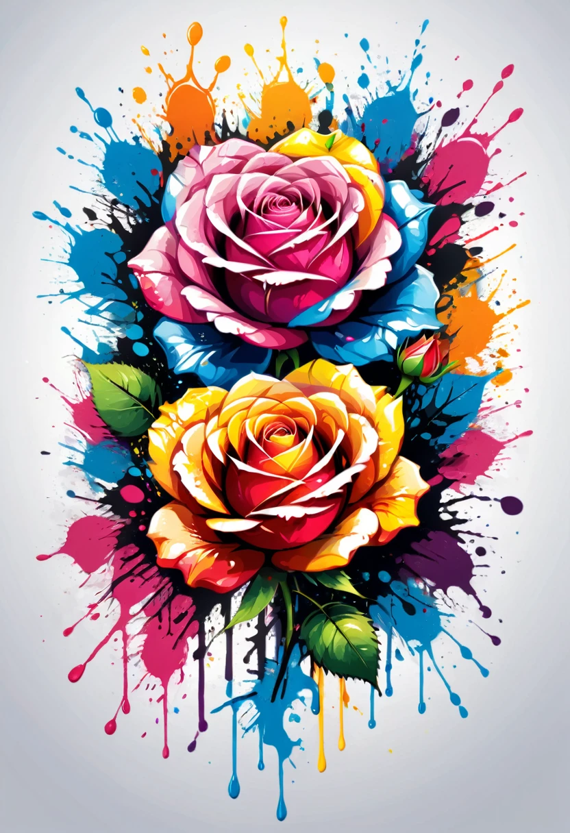 A t-shirt with vector art of a colorful rose illustration, At the center, swirly vibrant colors, paint splashes and smears, high détail, t-shirt designs
(work of art, best qualityer, proffesional, perfect composition, very aesthetic, absurdrez, super verbose, details Intricate:1.3)