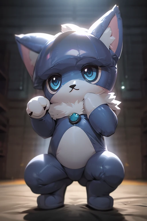 an inflatable cat, detailed eyes, detailed face, detailed hands, very detailed, photorealistic, 8k, hyperdetailed, high quality, cinematic lighting, dramatic lighting, natural lighting, vibrant colors, intricate details, sharp focus, hyper-realistic textures, glossy surfaces, glossy fur, studio lighting, dynamic pose, full body, looking at viewer, nyanzaemon