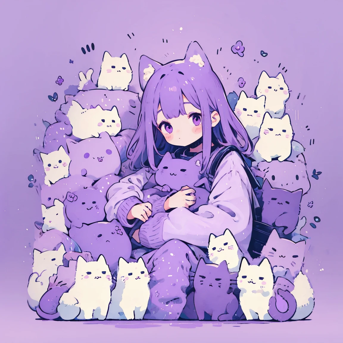 cute cat girl, cozy purple theme