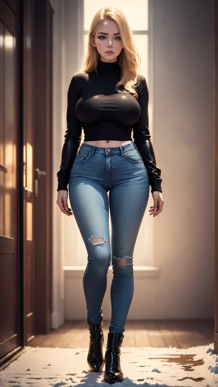 (RAW photo), (huge round breasts:1.2), (sharp focus: 1.5), (ultra detailed), (intricate details), (shiny skin:1.5), (oil skin:1.0), (best quality, highres, high resolution:1.5), (photorealistic: 1.37), (ultra realistic,32k), (high detailed skin:1.1),(high quality:1.1), (full body portrait:1.5),
born, photographgraph,((highest quality)), ((masterpiece)), ((realistic)), gorgeous european woman wearing winter sweater, Black leather jacket, jeans pants, full body, 24-years-old, (long blonde hair), blue eyes, winter, winter scene, it's snowing, full body, detailed photographgraph, innocent, (freckles:0.6), intricate details, very detailed, sharp focus, Professional, 4k, god's rays, stunning blue eyes, , delicate, innocent, High resolution, detailed facial features, high detail, sharp focus, Smooth, beautiful, very detailed, photograph_\(ultra\), photographrealistic, realistic, Post-processing, maximum details, roughness, actual born life, ultra realistic, photographrealism, photographgraphy, 8k uh, photographgraphy, semi-silhouette light, european face, Instagram, Instagram post, viral