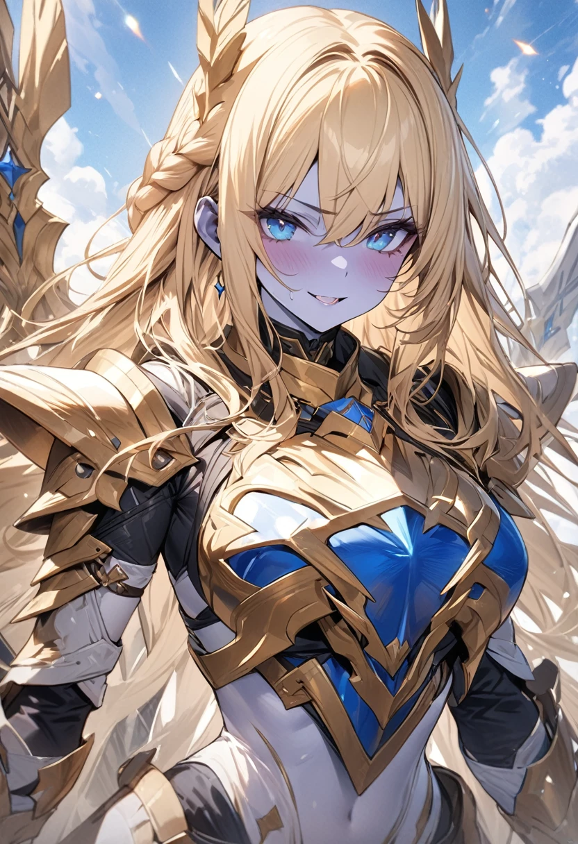 (masterpiece:1.2),(best quality:1.2),(masterpiece, best quality, ultra-high resolution), (Warrior Valkyrie) Blonde hair braided with battle ornaments, sparkling blue eyes, pale and battle-scarred skin, shining and resistant armor.
