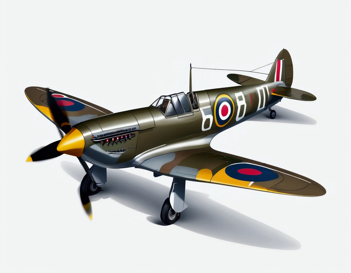 world war 2 spitfire aircraft , isolated subject, solid white background, leonardo illustration, vector style , (lora: leonardo-illustration:1),