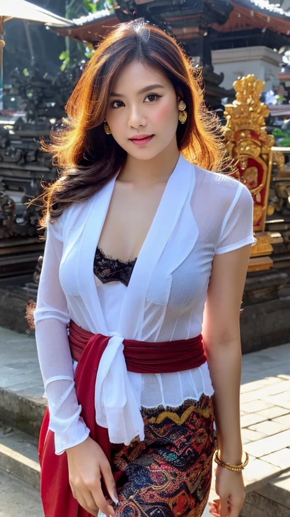 masterpiece, malaysian girl, indonesian girl ,ultra realistic,32k,intricate details, sharp focus, realistic, closed, seductive pose, black eyes, jewelr, lips, realistic, looking_at_viewer, wet skin, shiny skin, SHORT SLEVES, indonesian clothes, bali, balinese, cityscape, transparent standing pose,(( red kebaya)),perfect breast, big breast, full body,busty body,curvy body,long hair,beauty face,cowboy shot,