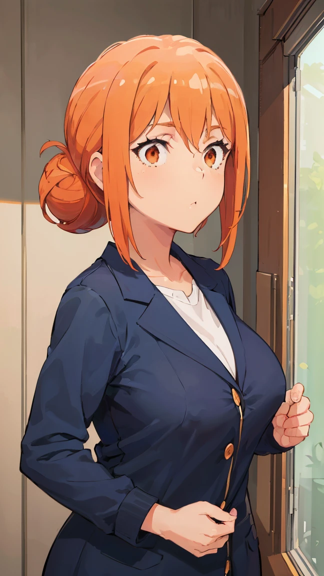 (Highest quality, 8K, masterpiece :1.3),Mrs. Yuigahama,ガハMom, As I expected, my youth romantic comedy is wrong。, One woman,Bun Hair,30 years old,Mom,Orange Hair,nsfw,Plump body,