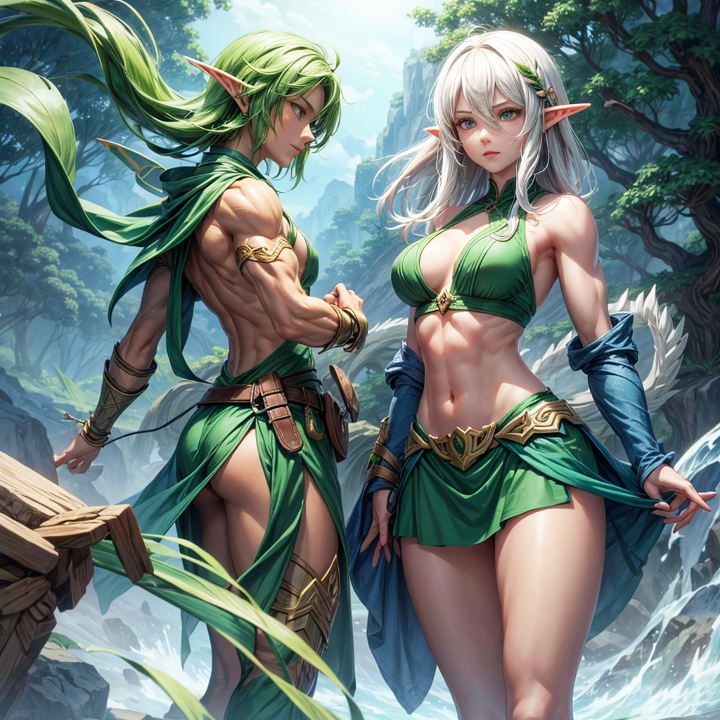 A plant and wind elemental elf, looks like the link, very muscular
