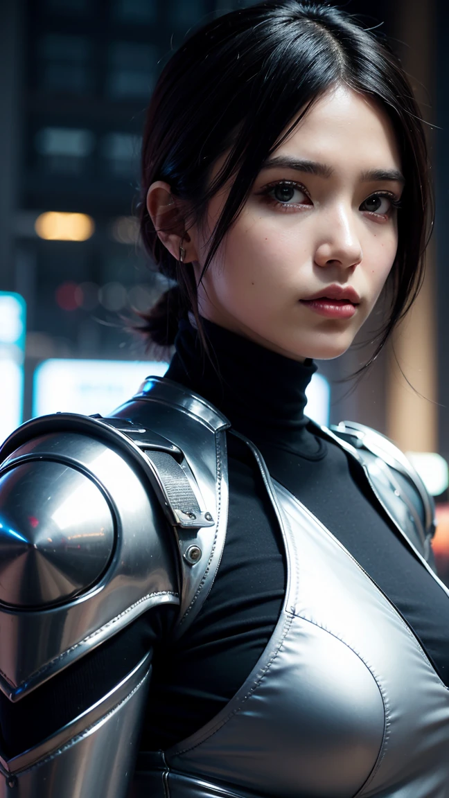 A comedic potrait of a cyberpunk cyborg girl with big and beautiful eyes, well - man, realistic shaded perfect face, fine-details. night setting. very anime style. Realistic shadow lighting poster by Ilya Kuvshinov katsuhiro, magali villeneuve, artegerm, Jeremy Lipkin e Michael Garmash, Rob Rey and Kentaro Miura style, trends in the Art season