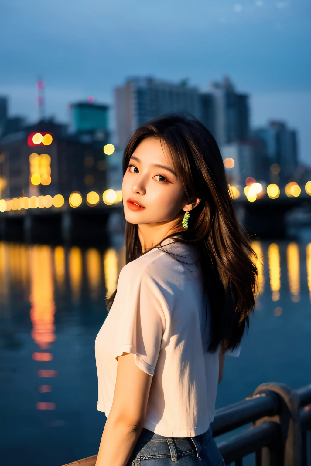 ((best quality)), ((masterpiece)), (aesthetics:1.4) A photo of a beautiful Korean fashion model bokeh city night scene