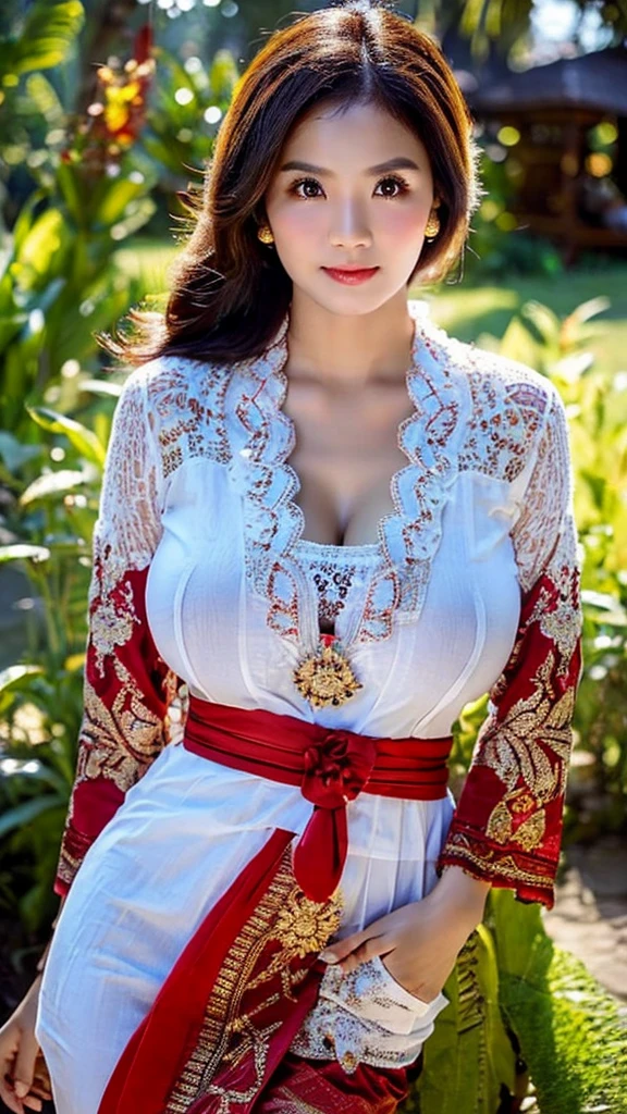 masterpiece, malaysian girl, indonesian girl ,ultra realistic,32k,intricate details, sharp focus, realistic, closed, seductive pose, black eyes, jewelr, lips, realistic, looking_at_viewer, wet skin, shiny skin, SHORT SLEVES, indonesian clothes, bali, balinese, cityscape, transparent standing pose,(( red kebaya)),perfect breast, big breast, full body,busty body,curvy body,long hair,beauty face,cowboy shot,