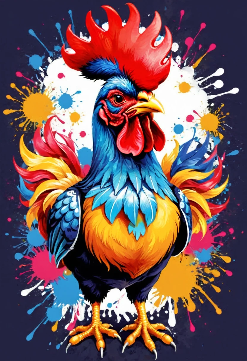 A t-shirt with vector art of a colorful Barcelos rooster illustration , At the center, swirly vibrant colors, paint splashes and smears, high détail, t-shirt designs
(work of art, best qualityer, proffesional, perfect composition, very aesthetic, absurdrez, super verbose, details Intricate:1.3)