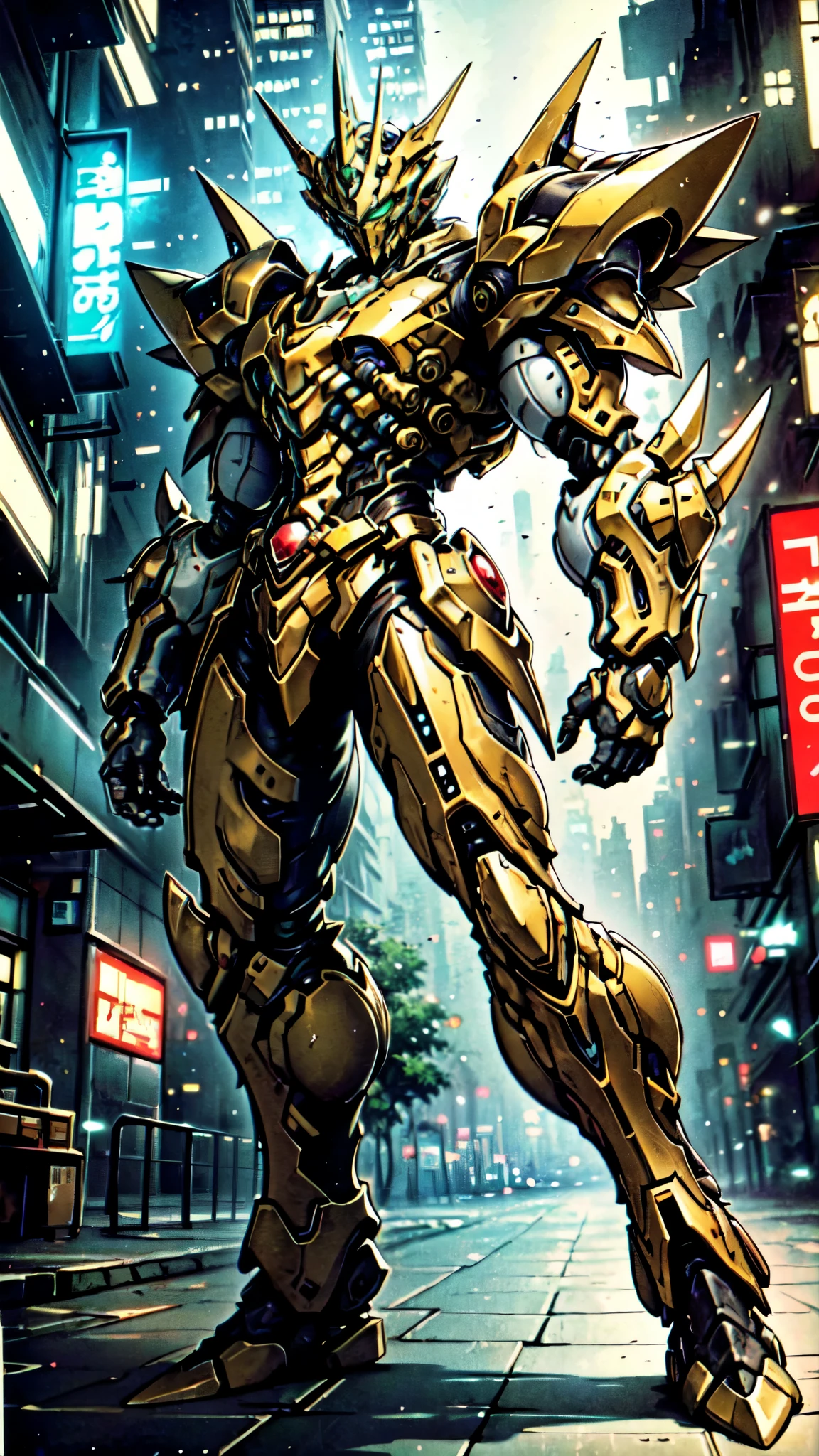 (masterpiece:1.5, best quality:1.5, extremely delicate:1.5, foreshortening:1.5, dynamic angle:1.5), a man wearing a full-face helmet, a fantasy-style biotech armored combat suit, green eyes, (a composite layered chest armor), fully enclosed shoulder guards, matching arm and leg guards, the belt is adorned with neon circuitry, (the color scheme is primarily white with red green accents), the design balances heavy with agility, a high-tech bio-mecha armor, (Armor Concept Inspired by neon Cyberpunk, stand on the top of a skyscraper in a futuristic sci-fi city), this character embodies a finely crafted fantasy-surreal style armored hero in anime style, exquisite and mature manga art style, (element, plasma, energy, the armor glows), ((male:1.5)), metallic, high definition, highres, ultra-detailed, ultra-fine painting, professional, perfect body proportions, golden ratio, anatomically correct, symmetrical face, extremely detailed eyes and face, high quality eyes, creativity, RAW photo, UHD, 32k, Natural light, cinematic lighting, masterpiece-anatomy-perfect