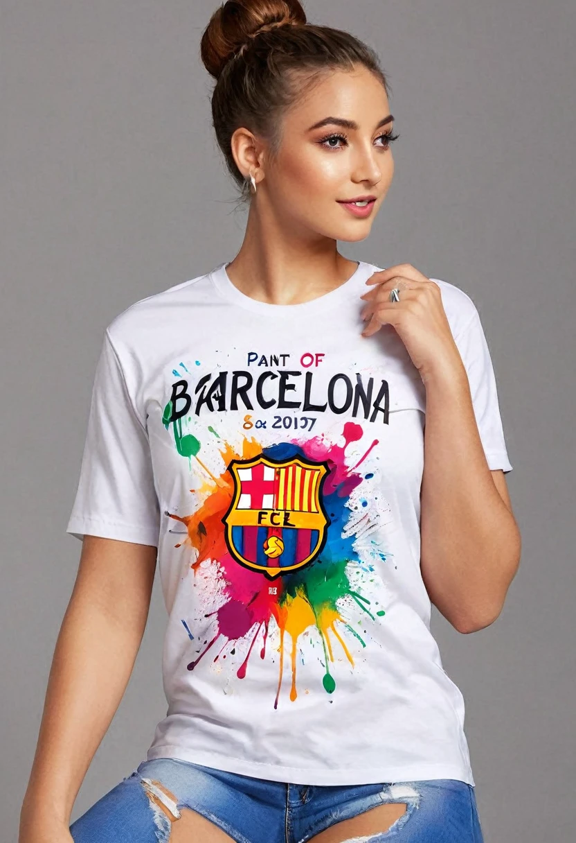 Uma camiseta com arte vetorial de uma ilustração colorida com galo de Barcelona, texto:"Barcelona" , At the center, swirly vibrant colors, paint splashes and smears, high détail, t-shirt designs
(work of art, best qualityer, proffesional, perfect composition, very aesthetic, absurdrez, super verbose, details Intricate:1.3)