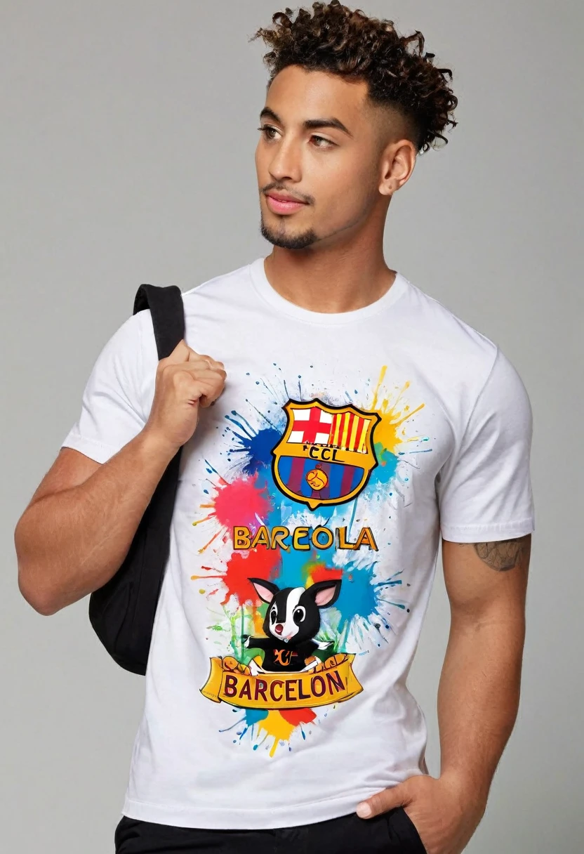 Uma camiseta com arte vetorial de uma ilustração colorida com galo de Barcelona, texto:"Barcelona" , At the center, swirly vibrant colors, paint splashes and smears, high détail, t-shirt designs
(work of art, best qualityer, proffesional, perfect composition, very aesthetic, absurdrez, super verbose, details Intricate:1.3)