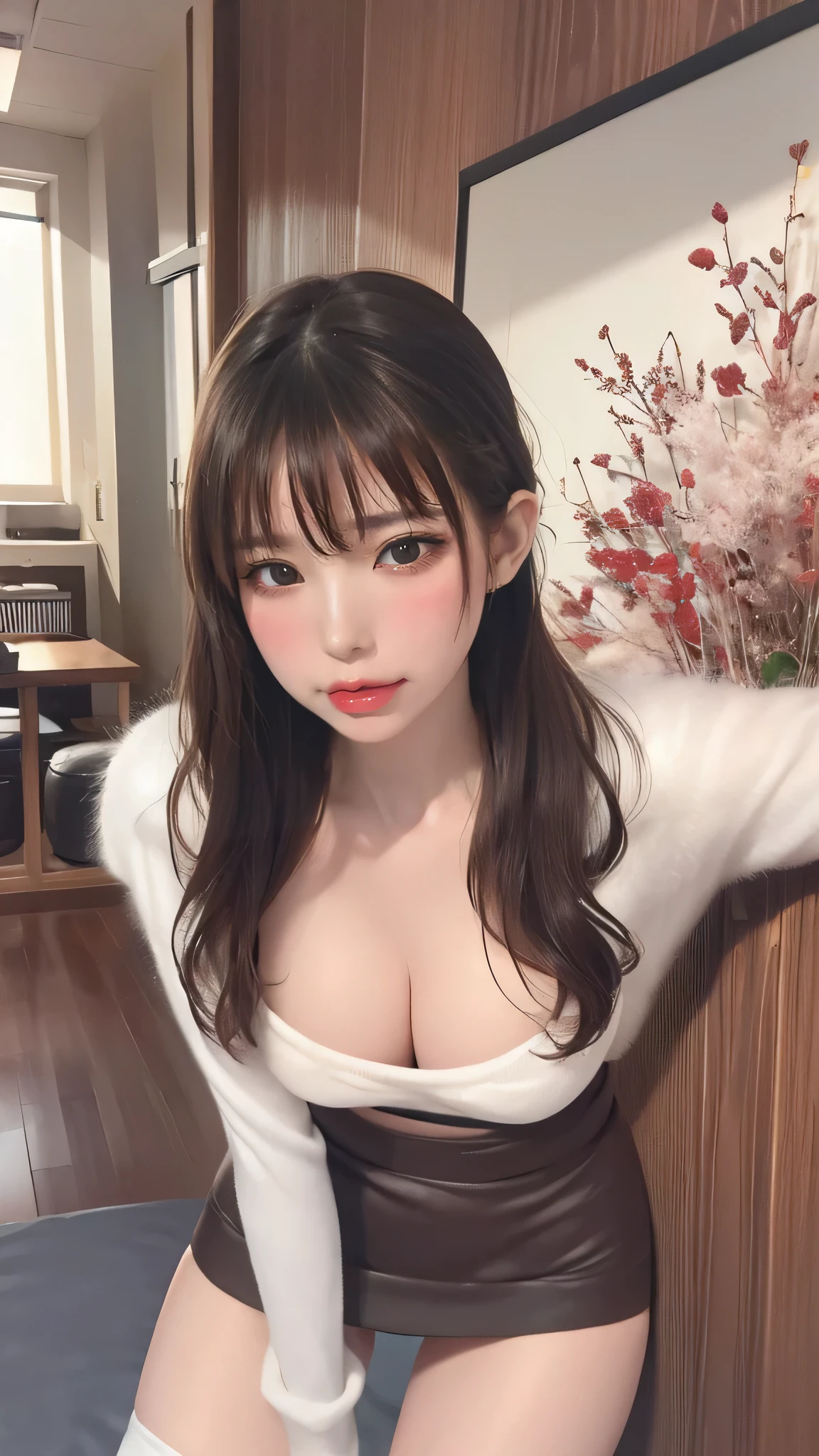 (random porn pose),(Thin type:1.8),(big breasts),(random hairstyle),(Highest image quality,(8k),ultra-realistic,best quality, high quality, high definition, high quality texture,high detail,beautiful detailed,fine detailed,extremely detailed cg,detailed texture,a realistic representation of the face,masterpiece,Sense of presence),sweater,tight mini skirt,stockings,Engineer boot