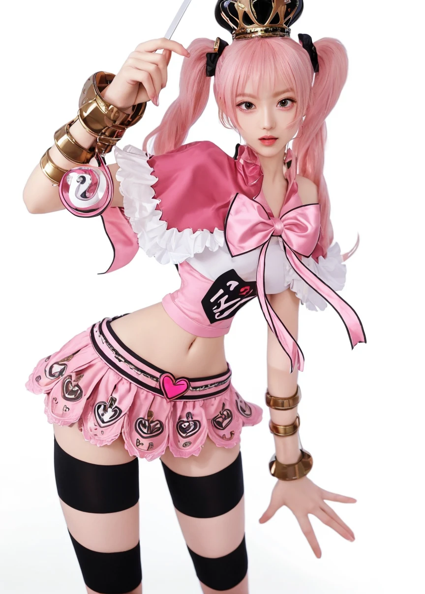 Urine-chan, One girl, Green Eyes, alone, Pink Hair, Knee socks, jewelry, Open your mouth, bikini, white Knee socks, Long Hair, Clenched hands, Twin tails, Shorthand, Ribbon Cowboy Shot, Dynamic pose,Sweaty,blush,Hearts in eyes