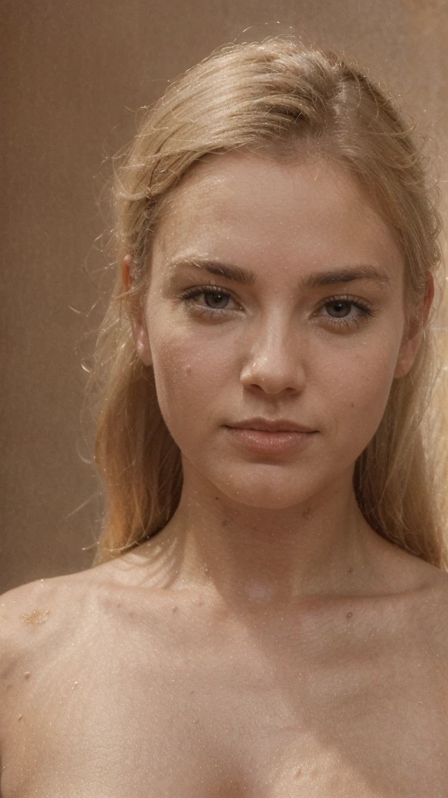 a young woman, blonde hair, warm lighting, detailed face, shiny skin, photorealistic, cinematic, masterpiece, (best quality,4k,8k,highres,masterpiece:1.2),ultra-detailed,(realistic,photorealistic,photo-realistic:1.37),HDR,studio lighting,extreme detail description,vivid colors,bokeh