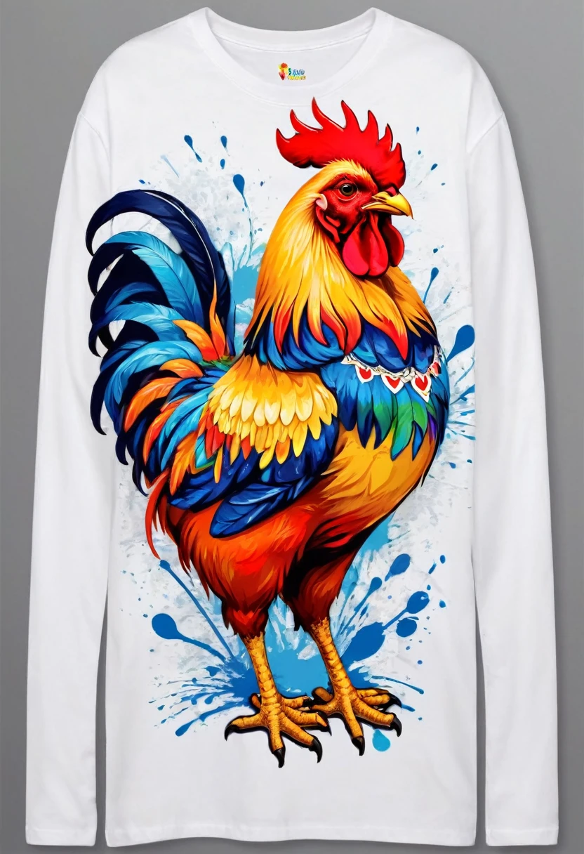 A t-shirt with vector art of a colorful Barcelos rooster illustration , At the center, swirly vibrant colors, paint splashes and smears, high détail, t-shirt designs
(work of art, best qualityer, proffesional, perfect composition, very aesthetic, absurdrez, super verbose, details Intricate:1.3)