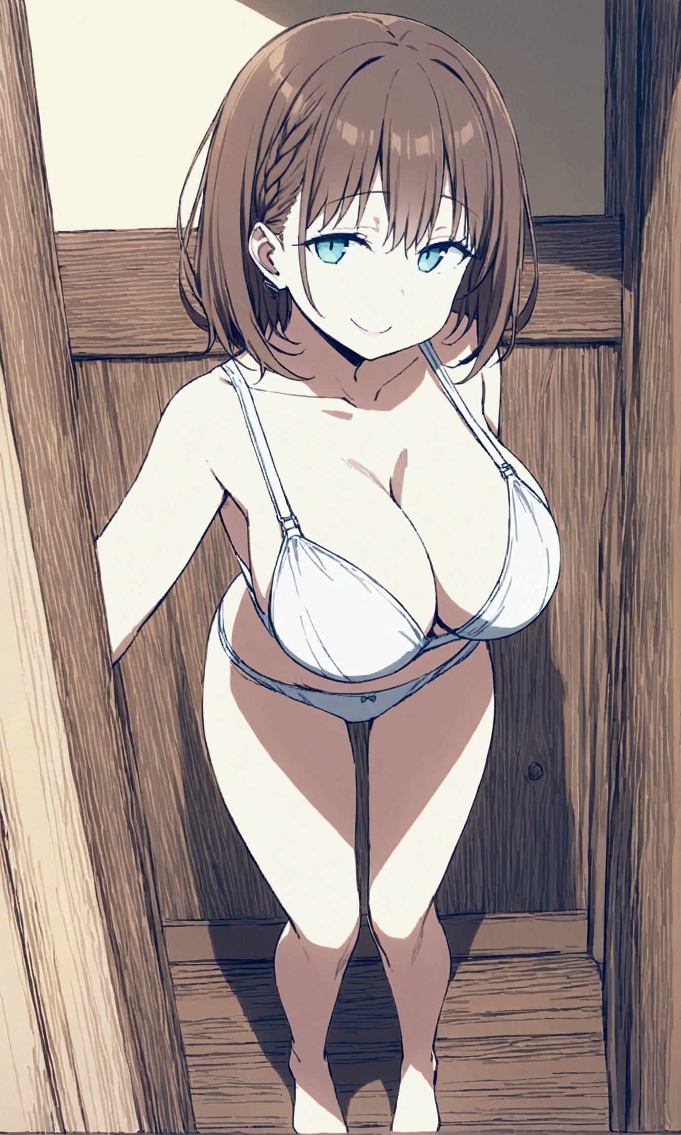 Tawawa on Monday,Ai-chan,Big Breasts,White bra,White panties,whole body,standing,source_アニメ, 1girl, solo,brown hair, cyan eyes,naughty face,Garbage house,finely detailed beautiful face,high quality,アニメ,beautiful,High resolution,アニメ color,{{{{8K_wallpaper}}}},{{{masterpiece}}},{{{{extremely detailed eyes}}}},{{{{extremely detailed body}}}},{{{{extremely detailed finger}}}}