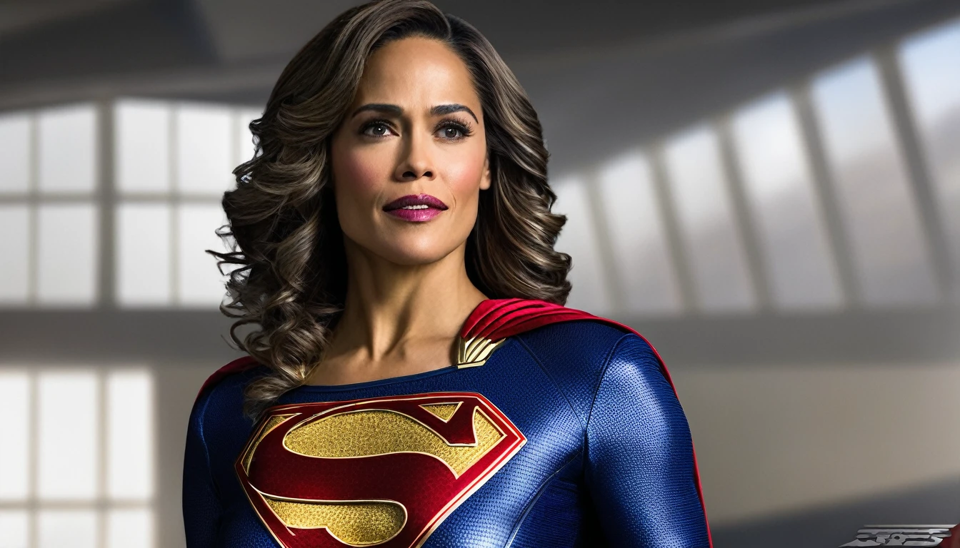 powerful, kindhearted, extremely attractive and confident; Paula Patton Supergirl 1984s movie costume; HD. Photograph, ((realism)), extremely high quality RAW photograph, ultra detailed photograph, sharp focus, high resolution, (detailed skin:1,3),high quality, film grain, Fujifilm XT3,Highly Detailed, movie, (Cinematic Photo:1.3) of (Realistic:1.3). Super breasts.