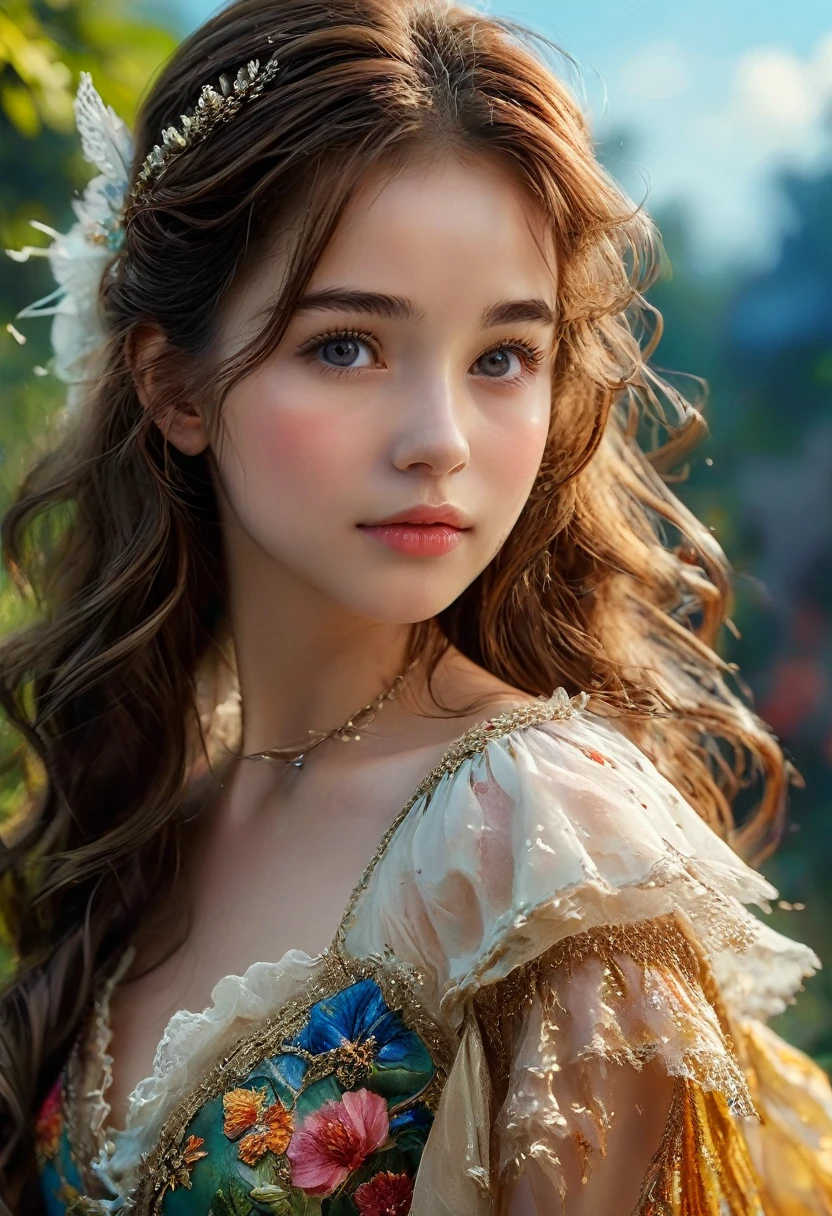 (character,20-year-old girl,adventurous fairy,beautiful,happy,brown hair,long hair),(best quality,4k,8k,highres,masterpiece:1.2),ultra-detailed,(realistic,photorealistic,photo-realistic:1.37),fantasy,portrait,vibrant colors,soft lighting,detailed face,detailed eyes,detailed lips,detailed skin,detailed clothes,detailed accessories,detailed background,cinematic,dramatic lighting,magical,whimsical