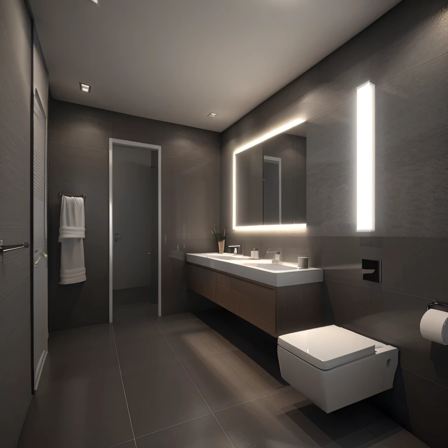 there is a bathroom with a toilet, sink, and mirror, premium bathroom design, modern bathroom, elegant minimalism, high quality 3 d render, high quality 3d render, well lit 3 d render, modern minimalist, award-winning render, high quality rendering, dramatic ambient lighting, minimalist design, high quality topical render, stuning 3 d render, 3d rendering