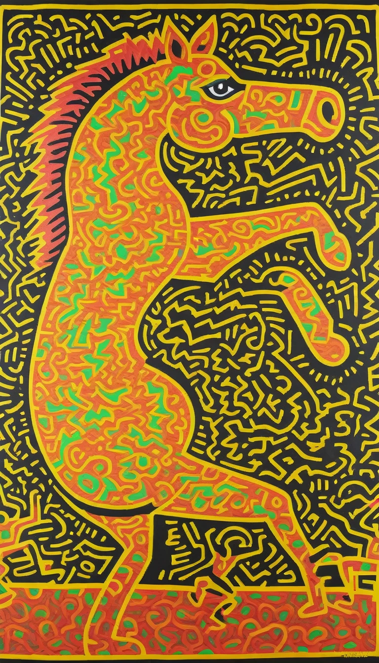 breathtaking KeithHaringXL, a stylized drawing of a horse (KeithHaring:1), vibrant, highly detailed, High dynamic range, masterpiece, award-winning, professional, highly detailed
