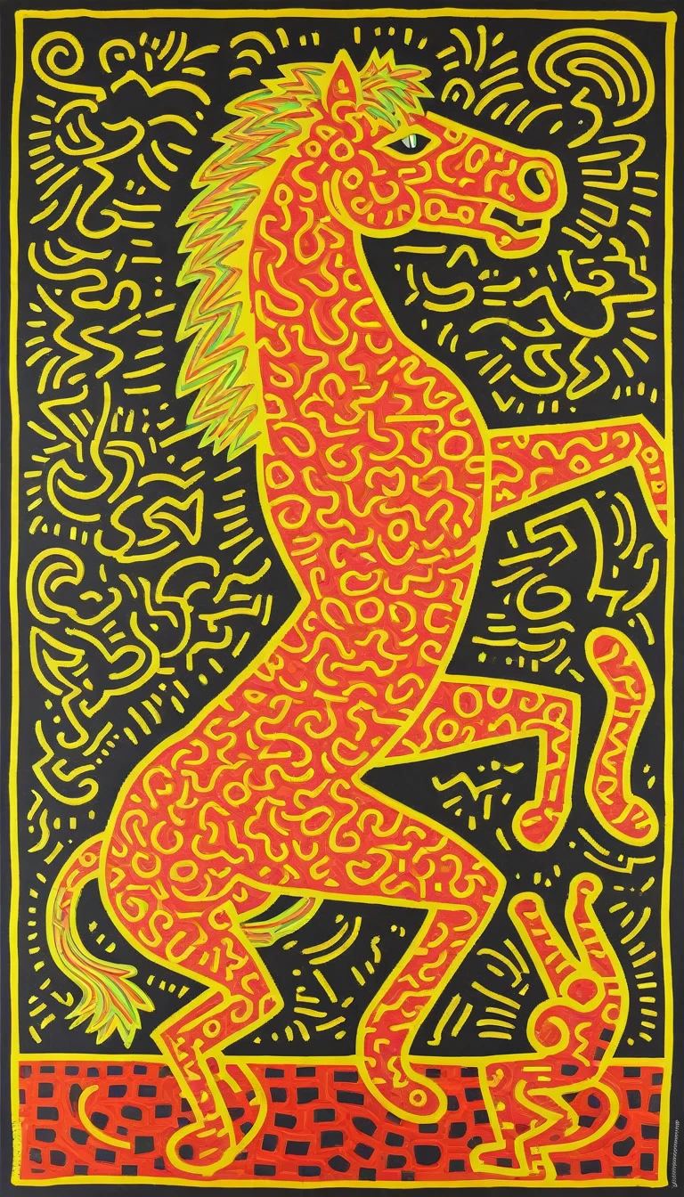 breathtaking KeithHaringXL, a stylized drawing of a horse (KeithHaring:1), vibrant, highly detailed, High dynamic range, masterpiece, award-winning, professional, highly detailed