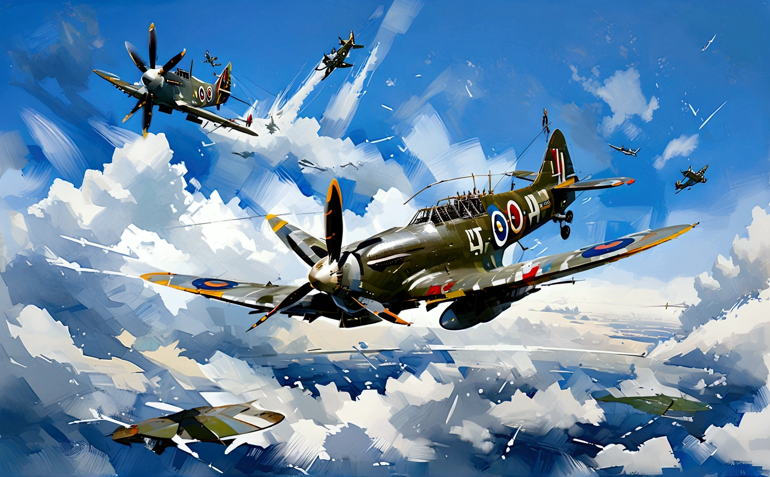 world war 2 flying spitfire aircraft , isolated sky background solid white background, leonardo illustration, vector style , oil and watercolor painting