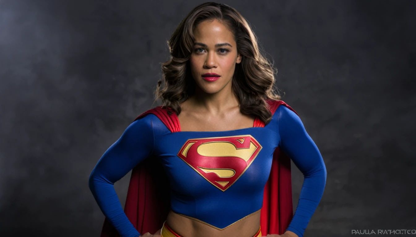 powerful, kindhearted, extremely attractive and confident; Paula Patton Supergirl 1984s movie costume;  HD. Photograph, ((realism)), extremely high quality RAW photograph, ultra detailed photograph, sharp focus, high resolution, (detailed skin:1,3),high quality, film grain, Fujifilm XT3,Highly Detailed, movie, (Cinematic Photo:1.3) of (Realistic:1.3). Super breasts.