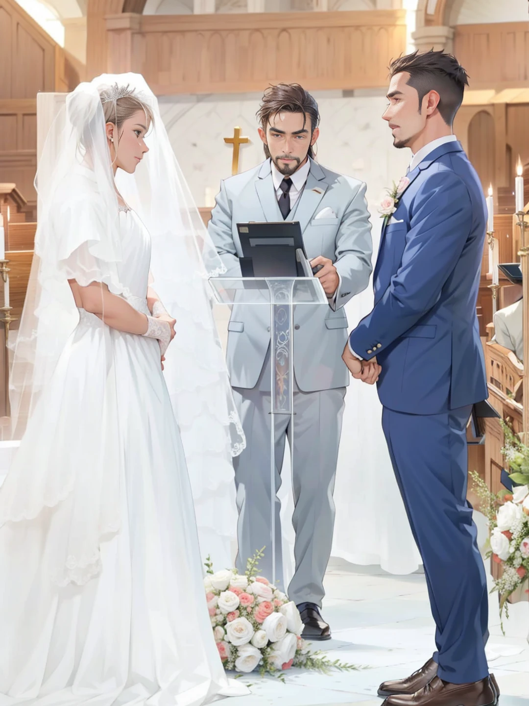 Jesus stand behind the pastor in wedding in the church