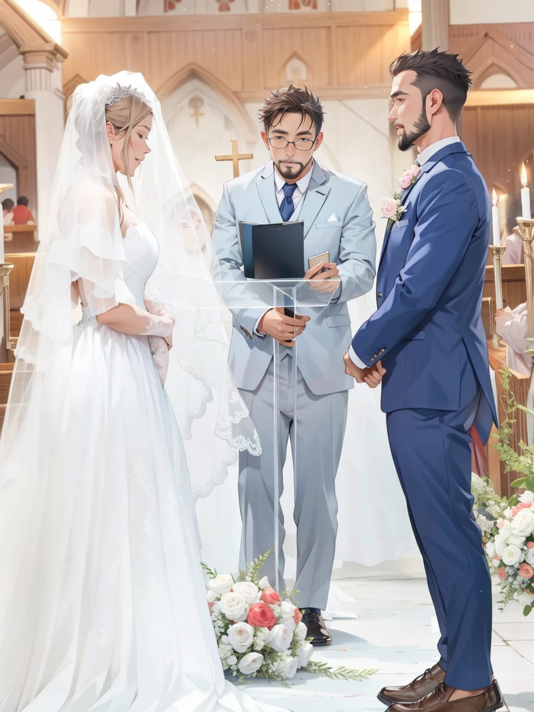 Jesus stand behind the pastor in wedding in the church 