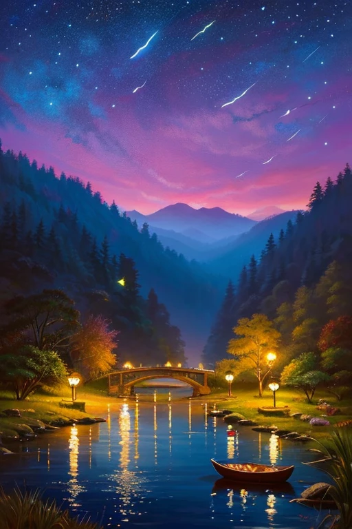 Highest quality、Landscape painting、Scenery of fireflies dancing