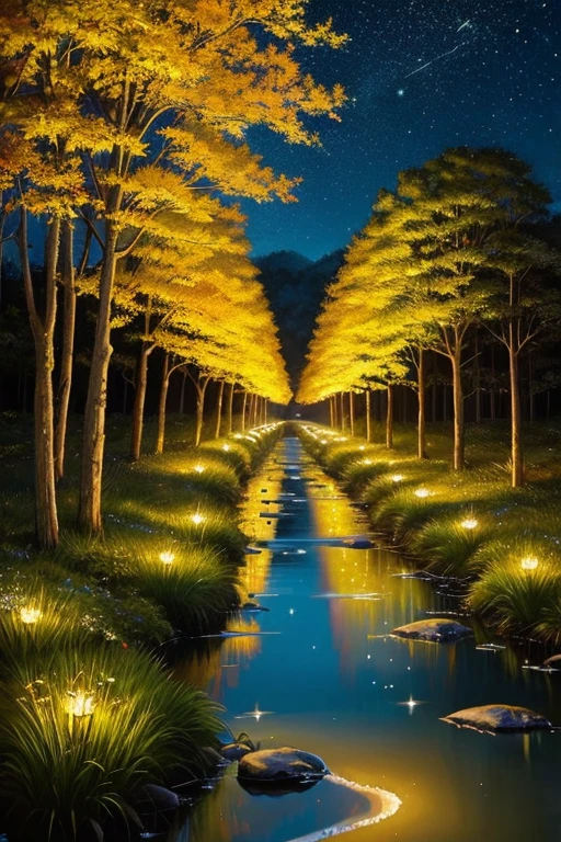 Highest quality、Landscape painting、Scenery of fireflies dancing