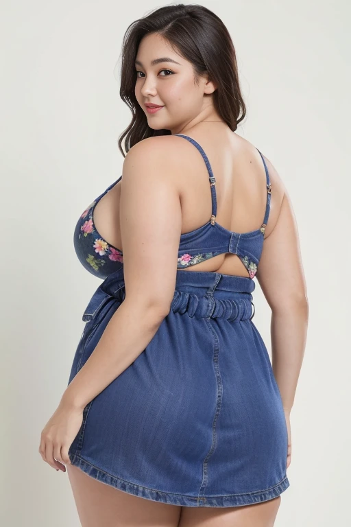 ((Best Quality, 8K, Masterpiece: 1.3)), Chubby woman smile  ((best quality)), ((masterpiece)), (detailed), perfect face, USA woman fat in a dark-blue shirt and blue denim skirt walking down a street, thicc, she has a jiggly fat round belly, bbwchan, wearing tight sexy clothes, skinny waist and thick hips, widest hips, her belly is fat and round, soft curvy shape, hyperrealistic full figure, wearing a cute top, wide hips, cropped shoulders，Bare belly,(big assa:0.7),show legs,, thicc, beautiful thick female, beautiful curvy female,, Tall and tall，clear curvy details, curvy hourglass figure, alluring plus sized model, bbwchan, Voluptious body, Curvy model, Curvy body, Be red in the face, 1girll fat , a matural female, A MILF, the golden ratio,(Kpop idol),(Oil skin:1.2),(Oil skin:1.1) background High quality, HD, realistic, HDR. mountain refuge in grey stone, blends into the panoramic view of the mountain, spring landscape (green and flowery), edelweiss, lake, stream that winds, sunset, cool breeze. welcome mountaineers and hikers.
