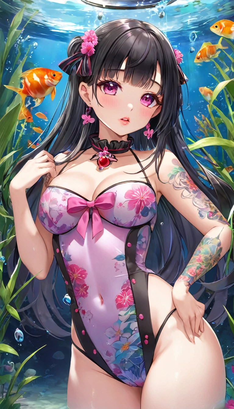 {{{{{16k}}}}}, {{{{{Unique atmosphere in the middle of the transition from girl to sexy woman, transforming a Japanese girl with a cutely pussy into her facial rank to the SSS rank of top-notch pretty actresses, She's in a cylindrical aquarium filled with female hormone fluid with a control panel that allows her to change the shape and appearance and personality of the girl inside at will, Ambush her every night and fuck her through the night, When the control slider under the aquarium was adjusted to purity, her appearance changed to cute and innocent, She was a but after four years of being raped while being injected with beauty-enhancing hormones every day she grew into a 16-year-old that she had an erotic fetish for lips and necks and waistlines, she was being raped and clearer the nip line from underbust to hips, She had a pretty face like an idol but as she grew up, she became beautiful like an actress, Her too-beautiful rounded tits wrapped in her separates flower pattern swimsuit, Her hair is replaced by a bang long glossy very Straight black hair with ribbon, The growing body is reproduced with sex-loving, thick vivid lips, Her gasps echoing through the water, She is fitted with a ribbon collar that puts people which transforms her into a cute once-in-a-millennium}}}}},{{Extremely detailed}},{{{{{integrated her head pure small, Enchanting Too thick and erotic deep pink lips, Her thickened lips shimmer with luster}}}}},{{{{{Her tattoos spread all over her body, She is tattooed with lewd flowers on her neck, arms, lower abdomen, thighs, ribbon piercings are attached all over her body}}}}}