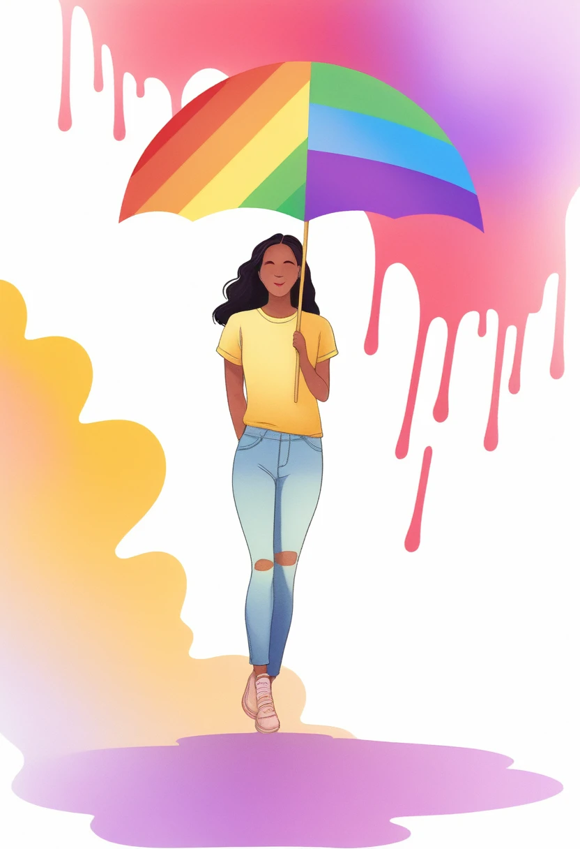 a woman is holding a rainbow flag in front of a colorful splash of watercolor, queer woman, lgbt art, pride month, lgbtq, lgbt, lgbt flag, colorfull illustration, gay pride, colorful illustration, woman crying rainbow paint, pride flag in background, pride parade, 🚀🌈🤩, gay rights, colorful digital painting, rainbow clothes, colourful drawing, colorfull painting, prideful, ( ( ( rainbow ) ) )
