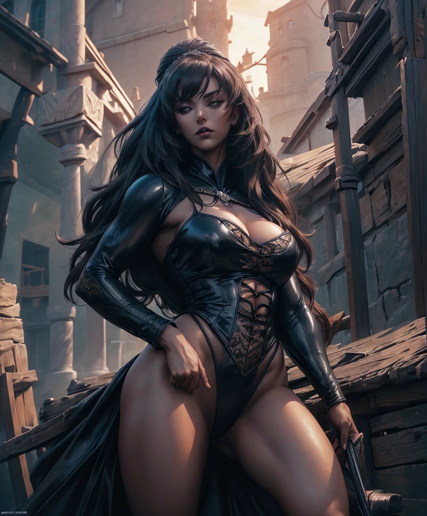 (((Single character image.))) (((1girl))) (((Dressed in medieval fantasy attire.))) This is a fantasy character portrait.  (((Looks sultry and wanton.))) (((Looks like a woman who gets what she wants.))) (((Background to image is dark and eerie.))) Generate a stereotypical fantasy character.  The character is female and has all the typical tropes of a fantasy character.  Upper body shot. Looks like she has sexy features. She looks  fierce and exciting.best quality:1.0,hyperealistic:1.0,photorealistic:1.0,madly detailed CG unity 8k wallpaper:1.0,masterpiece:1.3,madly detailed photo:1.2, hyper-realistic lifelike texture:1.4, picture-perfect:1.0,8k, HQ,best quality:1.0, 