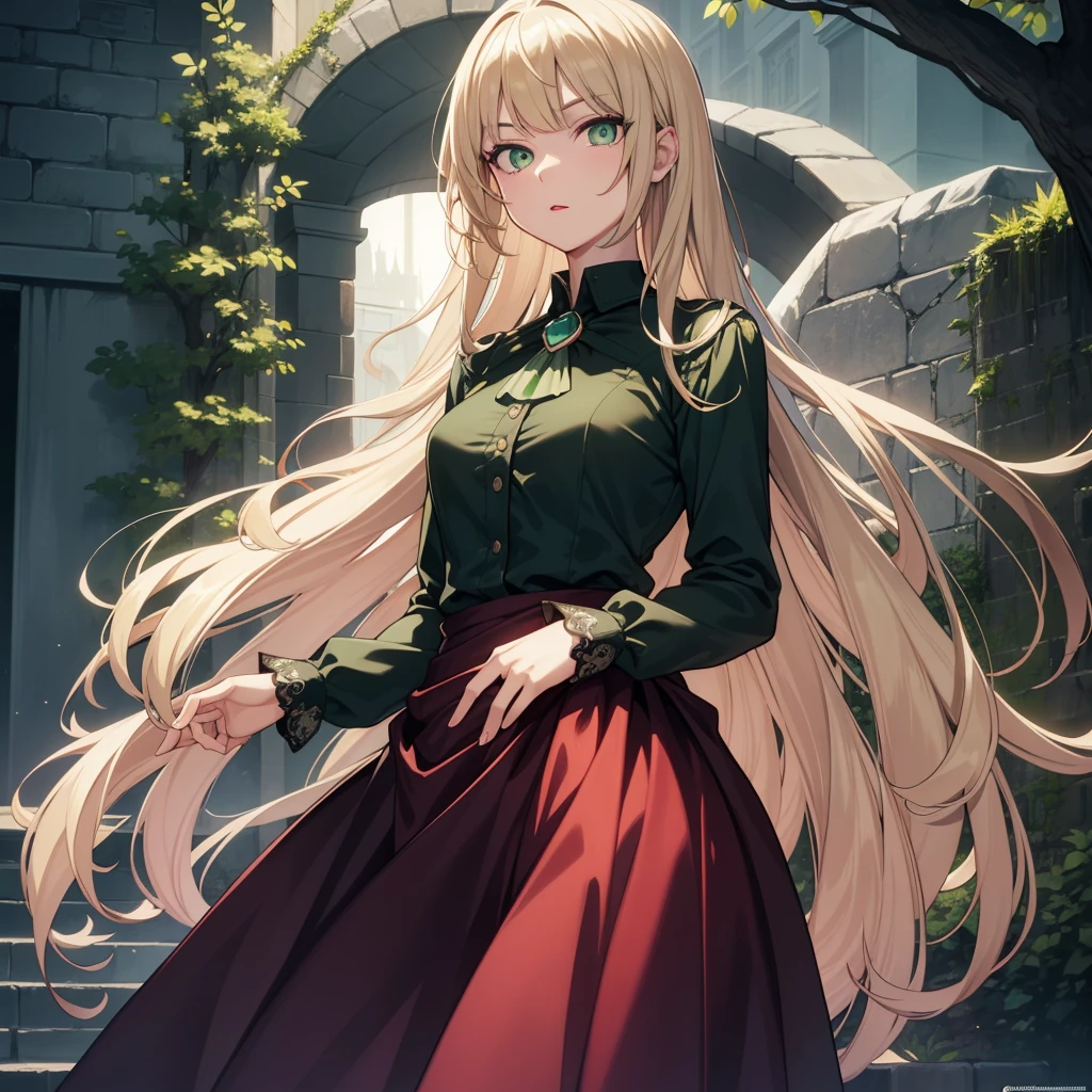 Castlevaniatera, Castlevaniatera, (green eyes:1.5), blond hair, short hair, split bangs, lipstick, red lipstick,
Shirt BREAK, long sleeves, Brooch, clothing around the waist, black shirt, neck, full bodied,
BREAK looking at viewer, Upper part of the body, whole body,
REST outdoors, evening, sky,
BREAK (Masterpiece:1.2), The best quality, High resolution, Unity 8K Wallpaper, (illustration:0.8), (Beautiful detailed eyes:1.6), extremely detailed face, Perfect lighting, Extremely detailed CG, (perfect hands, perfect anatomy),