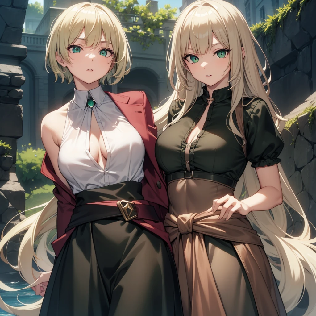 Castlevaniatera, Castlevaniatera, (green eyes:1.5), blond hair, short hair, split bangs, lipstick, red lipstick,
Shirt BREAK, long sleeves, Brooch, clothing around the waist, black shirt, neck, full bodied,
BREAK looking at viewer, Upper part of the body, whole body,
REST outdoors, evening, sky,
BREAK (Masterpiece:1.2), The best quality, High resolution, Unity 8K Wallpaper, (illustration:0.8), (Beautiful detailed eyes:1.6), extremely detailed face, Perfect lighting, Extremely detailed CG, (perfect hands, perfect anatomy), 