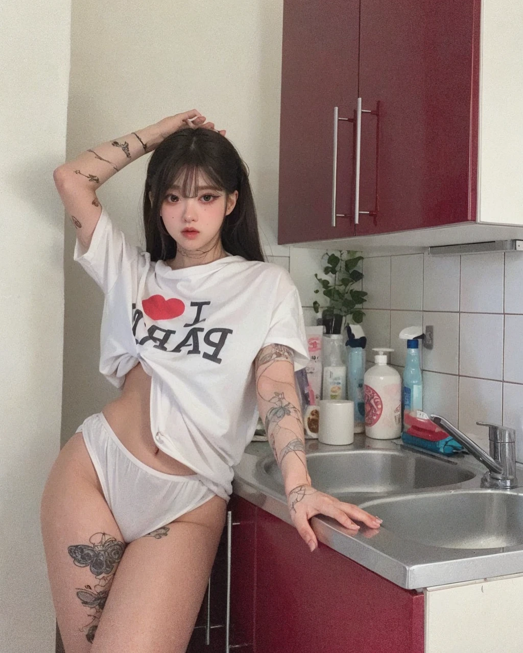 pale skin, big eyes and tender doll lips