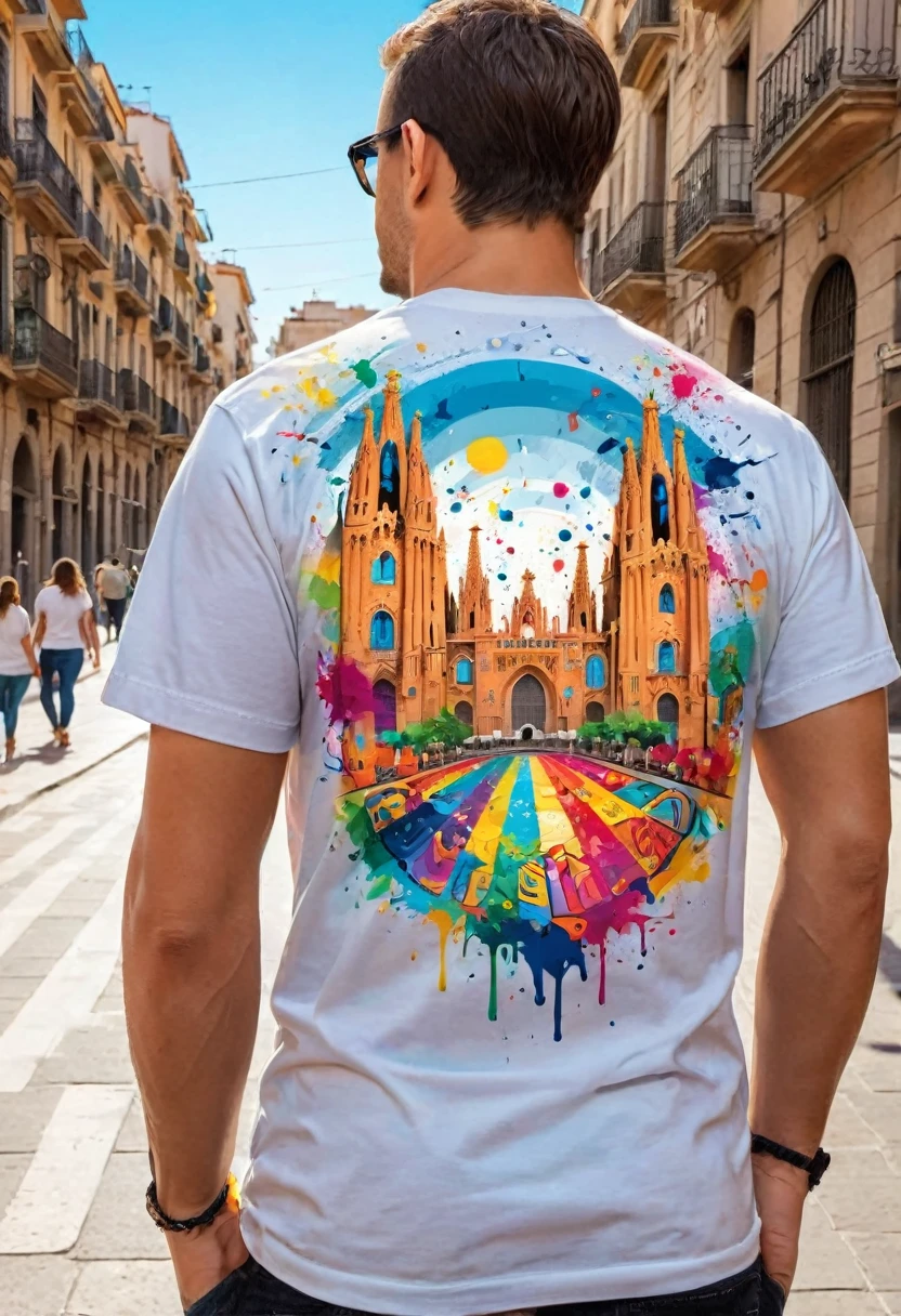 A t-shirt with vector art of a colorful illustration with the city of Barcelona , At the center, swirly vibrant colors, paint splashes and smears, high détail, t-shirt designs
(work of art, best qualityer, proffesional, perfect composition, very aesthetic, absurdrez, super verbose, details Intricate:1.3)