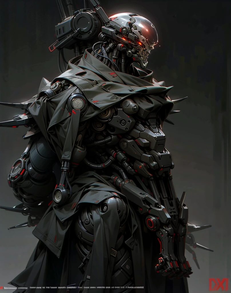 dark_imaginary,cyberpunk,(Saw,Saw man,red:1.1),1man,Mechanical Marvel,Robotic presence,Cyber Guardian, Dark cyberpunk