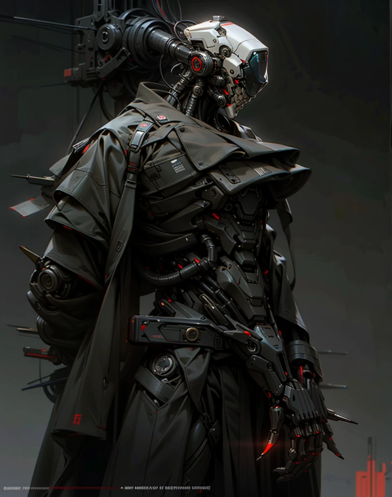 dark_imaginary,cyberpunk,(Saw,Saw man,red:1.1),1man,Mechanical Marvel,Robotic presence,Cyber Guardian, Dark cyberpunk