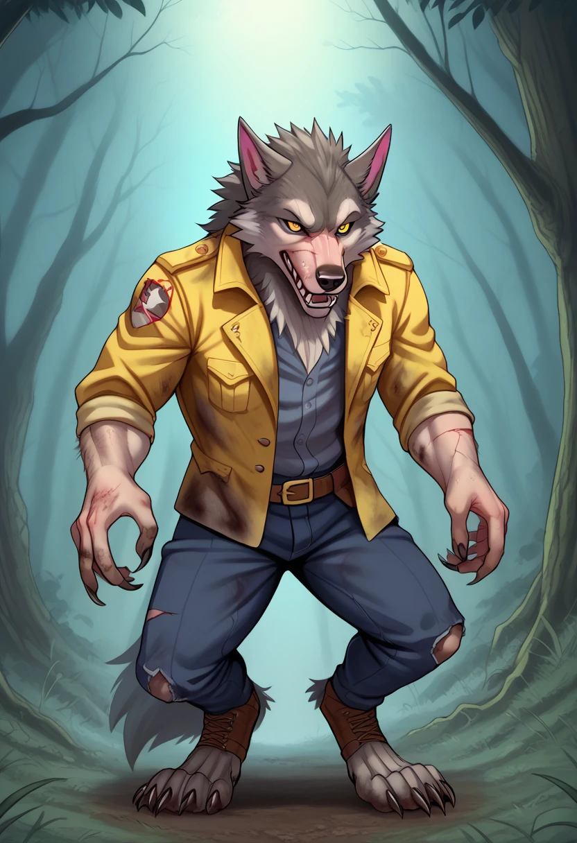 (zPDXL2), score_9_up, BREAK
((werewolf:1.75)), ((tall), bruises, abrasions, cuts, wounds), (black fur,), (glowing yellow eyes),
(dark forest, night forest), BREAK AissistXLv2, unaestheticXL_bp5, SimplePositiveXLv2, zPDXL2 PonyXLV6_Scores