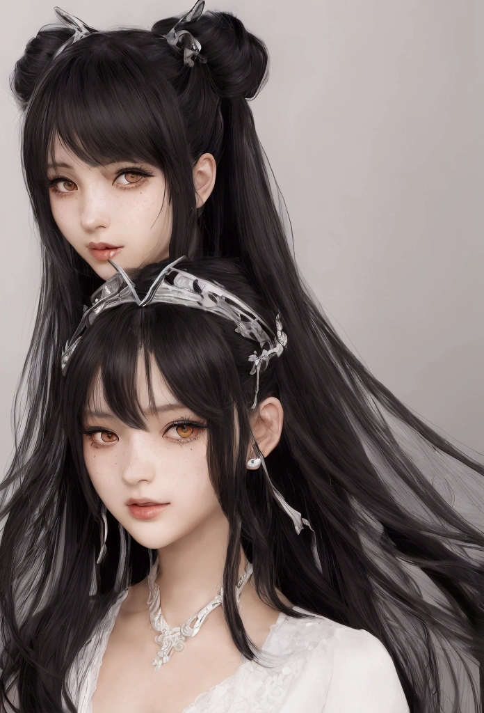masterpiece, Highest quality, {Highest quality}, {{masterpiece}}, {High resolution}, concentrated, Anime Style, Woman cartoon closeup, Girl Design, times, Portraiture, Gisha, Anime Images, Long Hair, Black Hair, Different Eyes, Hair covering the ears, Happy, Sophisticated and powerful appearance, exotic, expensive, freckles, smile