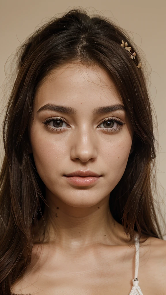Portrait de femme , pretty nymph face, matte de can , luscious lips, from front shot, tres jolies , stands out from the others, small nose and almond-shaped eyes