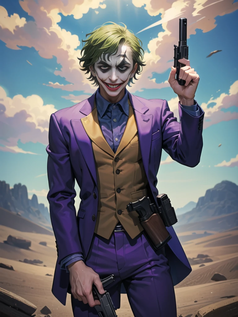 (Masterpiece: 1.2), (CGI art:1.3), (realistic:1.5), (post processing:1.3), (sharp focus:1.3), (1 person : 1.6), 1 person at the wheel, (the joker: 1.3 ), (drive: 1.3), in a car , (การdrive: 1.3) ,(desert:1.3) ,(หัวเราะ: 1.3), ยิ้ม